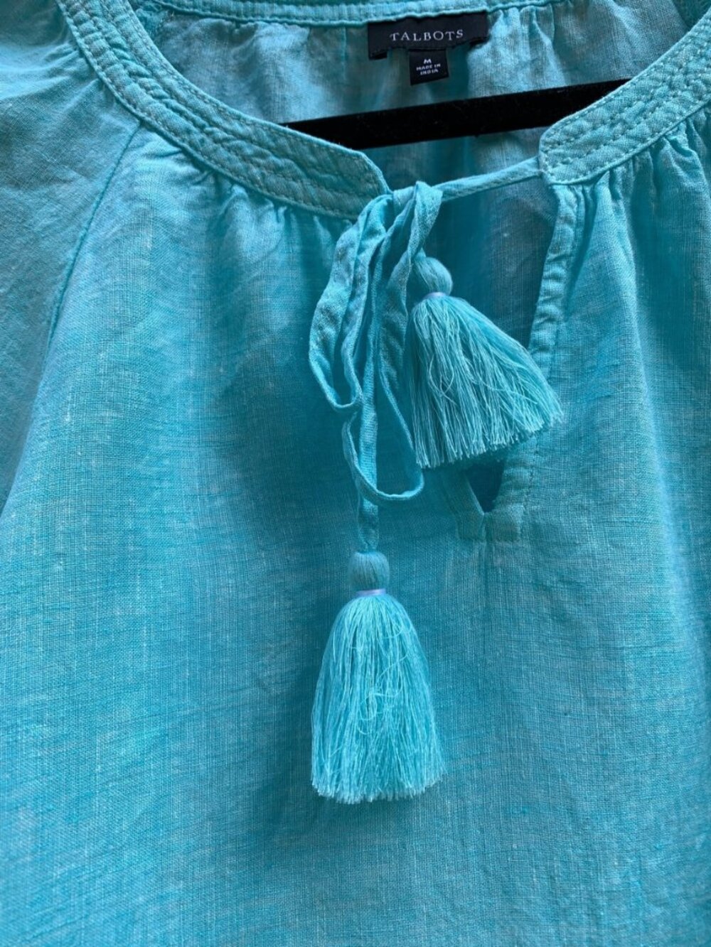Talbots Light Turquoise Linen Top Womens Size M - Picture 3 of 7